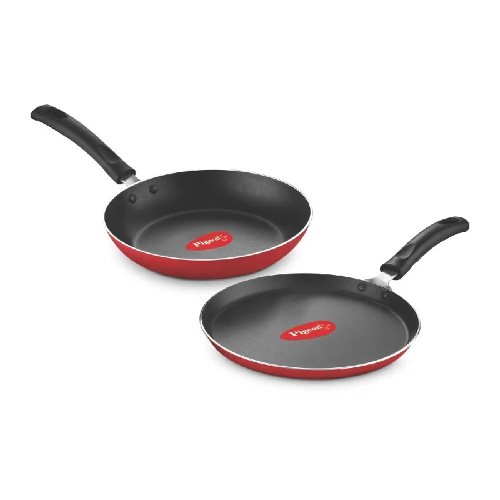 Pigeon Aluminium Nonstick Duo Pack Flat Tawa 250 and Fry Pan 200 Gift Set (Red), 1 l-1.webp